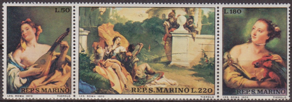 San Marino 1970 Scott 733/5 Sellos ** Pintor Veneciano Giambattista Tiepolo (1696-1770) Mujer con Mandolina Saint Marin 