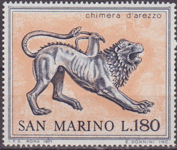 San Marino 1971 Scott 757 Sello ** Arte Etrusco Chimera d'Arezzo 180L Saint Marin 
