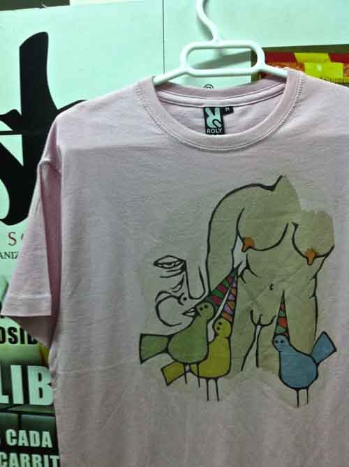 camiseta t/M mod dibujo mujer/pájaros