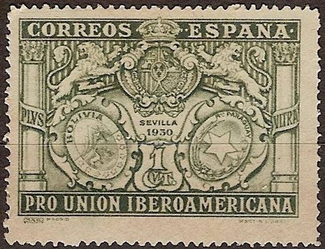 España 1930 566 Sello * Pro Union Iberoamericana Sevilla Escudos de España, Bolivia y Paraguay 1c Timbre Espagne Spain Spagna Espana
