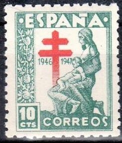 z vendido España 1946 1009 Sello * Pro Tuberculosos Pequeño corte lateral izquierdo Sellos España Espana Timbres Espagne stamps Spain Briefmarken Spanien francobolli Spagna selos Espanha