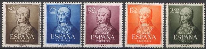 España 1951 1092/96 Sellos ** Centenario Isabel la Catolica Yv.811/5 Completa Sellos España Espana Timbres Espagne stamps Spain Briefmarken Spanien francobolli Spagna selos Espanha