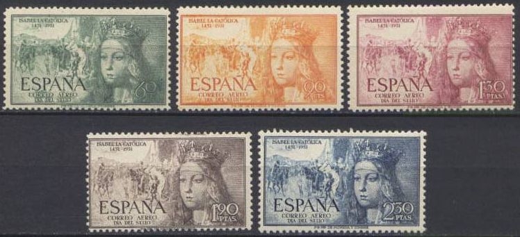 España 1951 1097/1101 Sellos ** Cent. Isabel Católica Rendicion Granada Yv 250/5 Completa Sellos España Espana Timbres Espagne stamps Spain Briefmarken Spanien francobolli Spagna selos Espanha