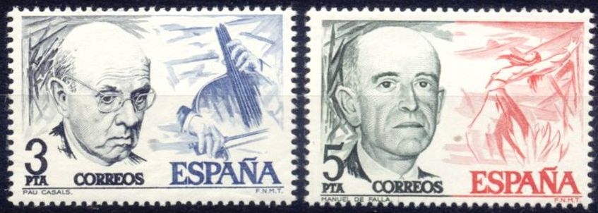 España 1976 2379/80 Sellos ** Centenario del Nacimiento de Pau Casals y Manuel de Falla Completa Timbres Espagne Espana stamps Spain