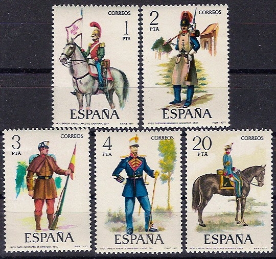 España 1977 2381/85 Sellos **Uniformes Militares Completa Timbres Espagne Espana stamps Spain