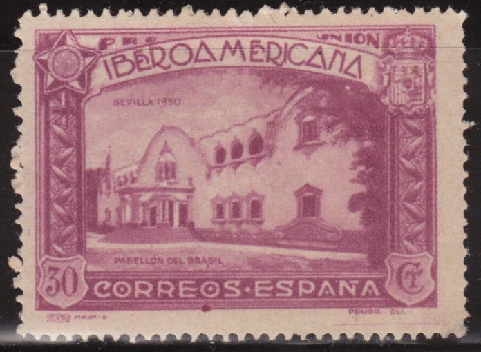 z vendido España 1930 574 Sello * Pro Union Iberoamericana Sevilla Pabellon de Brasil 30c Timbre Espagne Espana stamps Spain