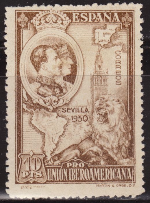 España 1930 580 Sello * Pro Union Iberoamericana Sevilla Reyes de España 10 Pts Timbre Espagne Espana stamps Spain