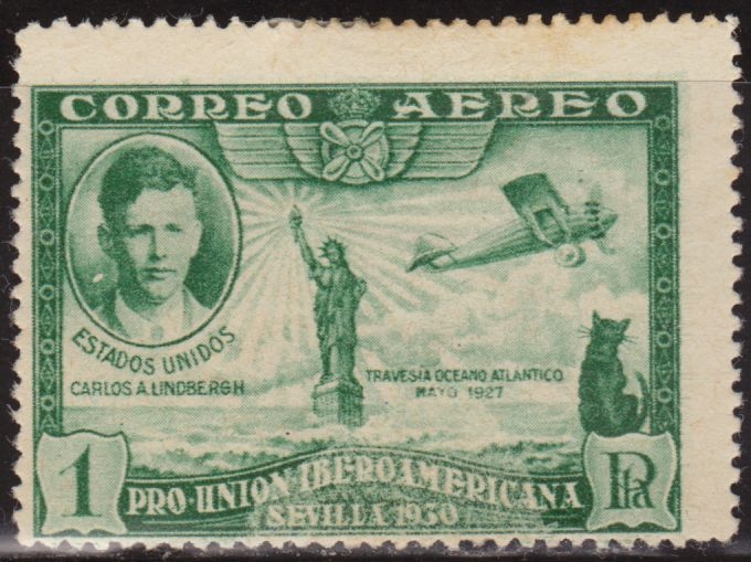 España 1930 588 Sello * Pro Union Iberoamericana Sevilla Correo Aereo EEUU Lindbergh Travesia del Atlantico 1 Pt Timbre Espagne Espana stamps Spain