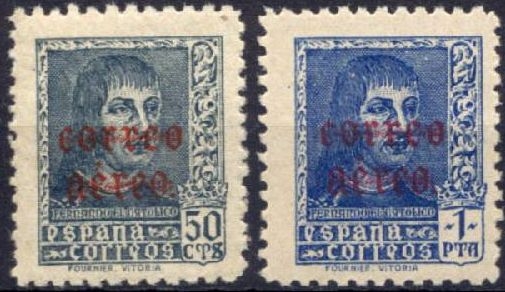 España 1938 845/6 Sellos ** Fernando el Catolico Sobreimpresion Correo Aereo Timbres Espagne Espana stamps Spain