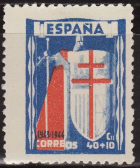 España 1943 Edifil 972 Sello * Pro Tuberculosos Cruz de Lorena en Rojo 40 + 10c Spain Stamps Timbre Espagne Briefmarke Spanien Francobolli Spagna Postimerkkejä Espanja Postzegels Spanje Frimerker Spania Znaczki Hiszpania Selos Espanha