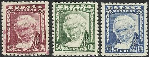 España 1946 Edifil 1005/7 Sellos ** Centenario Nacimiento Pintor Francisco de Goya y Lucientes Timbre Spain Stamps Timbre Espagne Briefmarke Spanien Francobolli Spagna Postimerkkejä Espanja Postzegels Spanje