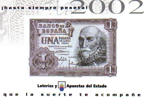Calendario Bolsillo Loterias y Apuestas del Estado 2002 Una Peseta LAE Pocket Calendar Kalender Calendrier Kalendar 