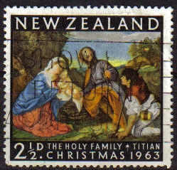 z vendido Nueva Zelanda 1963 Scott 359 Sello º Navidad Christmas Sagrada Familia de Titian Nouvelle Zelande 