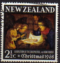 z vendido Nueva Zelanda 1968 Scott 414 Sello º Navidad Christmas Adoracion de Gerard Van Honthorst Nouvelle Zelande 