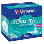 DVD-RW VERBATIM 4.7GB 6X MATT SILVER CAJA JEWEL PACK 5