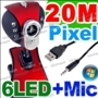 6LED Cámara Web Cam Webcam 20.0M Píxeles USB 2.0 con Micrófono precio 15