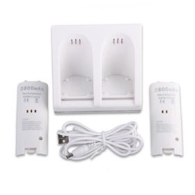 luz azul 2 x 2800mAh baterías con asiento de doble controlador de la estación de carga USB para Wii precio 14,00