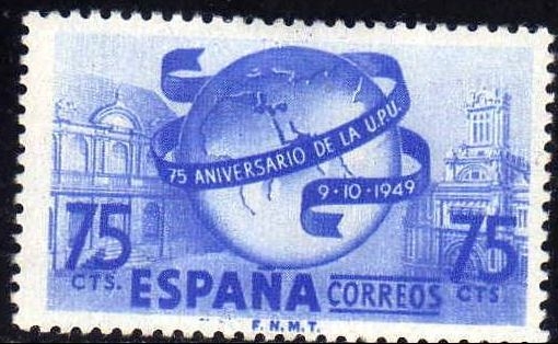 z vendido ESPAÑA 1949 1064 Sello Nuevo Aniv. Union Postal Universal Globo Terraqueo 75c c/charnela Espana Spain Espagne Spagna Spanje Spanien 