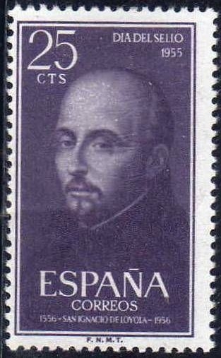 z vendido ESPAÑA 1955 1166 Sello Nuevo Centenario Muerte San Ignacio de Loyola 25c c/charnela Espana Spain Espagne Spagna Spanje Spanien 