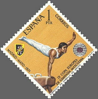 z vendido ESPAÑA 1971 2034 Sello Nuevo IX Campeonato Europeo de Gimnasia Masculina Barra Fija Espana Spain Espagne Spagna Spanje Spanien 