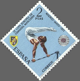 z vendido ESPAÑA 1971 2035 Sello Nuevo IX Campeonato Europeo de Gimnasia Masculina Caballo con aros Espana Spain Espagne Spagna Spanje Spanien 