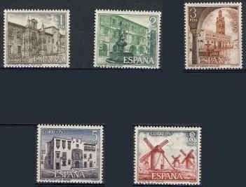 z vendido ESPAÑA 1973 2129/33 Sellos Nuevos Turistica Completa Universidad Oñate (Guipuzcoa) Plaza del Campo (Lugo) Plaza de Llerena (Badajoz) Casa de Colón (Las Palmas) Molinos Mancha (Ciudad Real) Espana Spain Espagne Spagna Spanje Spanien 