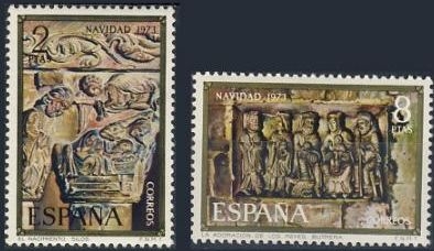 ESPAÑA 1973 2162/3 Sellos Nuevos Navidad Nacimiento Capitel Monasterio Silos y Adoración de los Reyes, Iglesia de Butrera (Burgos) Espana Spain Espagne Spagna Spanje Spanien 