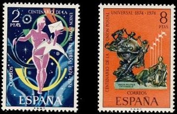 ESPAÑA 1974 2211/2 Sellos Nuevos Centenario Union Postal Internacional UPU Completa Espana Spain Espagne Spagna Spanje Spanien 