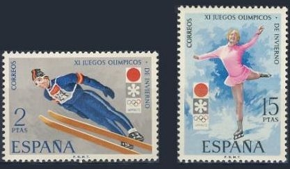 ESPAÑA 1972 2074/5 Sellos Nuevos XI Juegos Olimpicos de Invierno Sapporo Completa c/señal charnela 