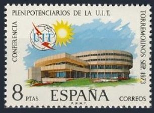 ESPAÑA 1973 2145 Sello Nuevo Conferencia Plenipotenciarios de la UIT Palacio Congresos Torremolinos Espana Spain Espagne Spagna Spanje Spanien 